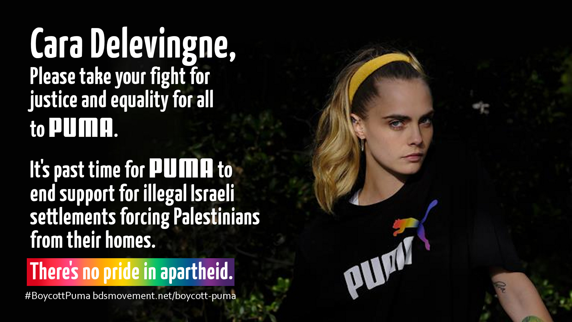 Urge Cara Delevingne to take her stand for justice to Puma