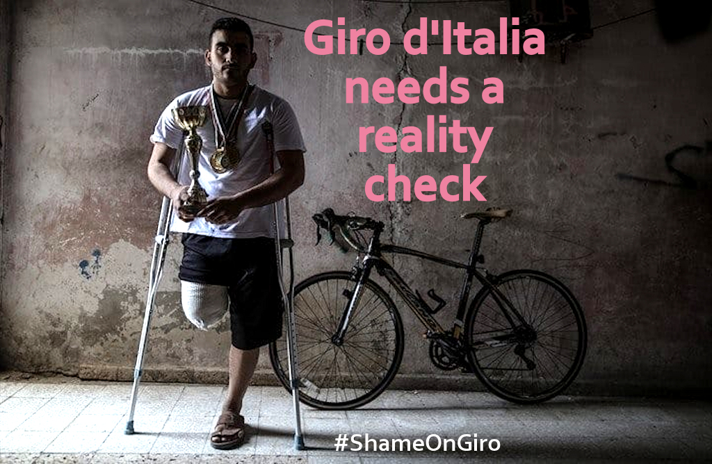 Palestinian cyclist shot by Israel in Gaza. Giro d'Italia is whitewashing Israel's crimes