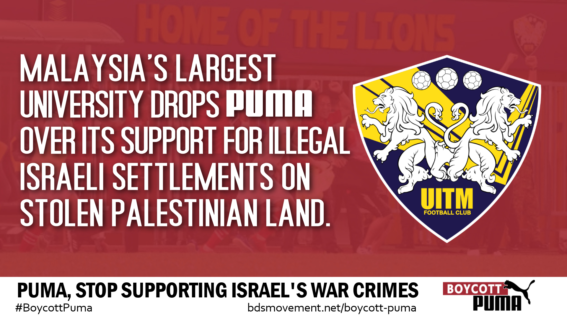 Largest Malaysian university ends sponsorship deal with Puma over support for illegal Israeli settlements