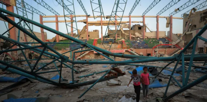 Destroyed Palestinian football stadium in Gaza