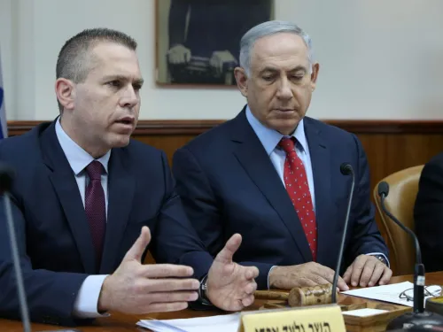 Public Security Minister Gilad Erdan (L) with Prime Minister Benjamin Netanyahu at a weekly cabinet meeting on February 13, 2017. Credit: Amit Sha'abi
