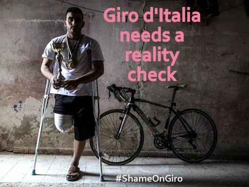 Palestinian cyclist shot by Israel in Gaza. Giro d'Italia is whitewashing Israel's crimes