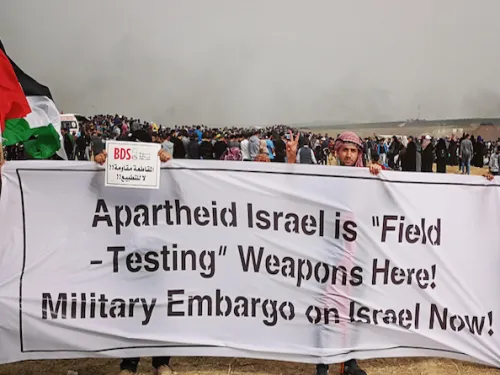 Palestinians in Gaza participating in the Great March of Return support BDS to hold Israel accountable