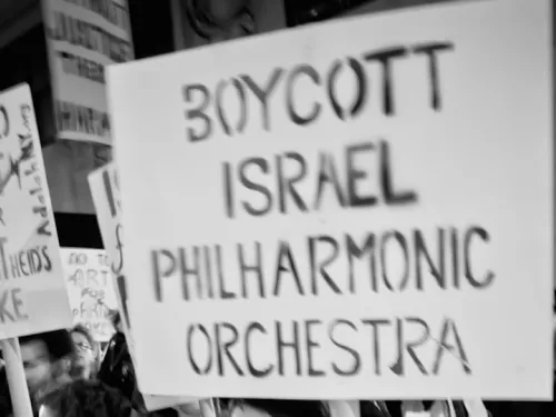 Israel Philharmonic Orchestra Protest at Lincoln Center, New York City. Photo credit: Bud Korotzer