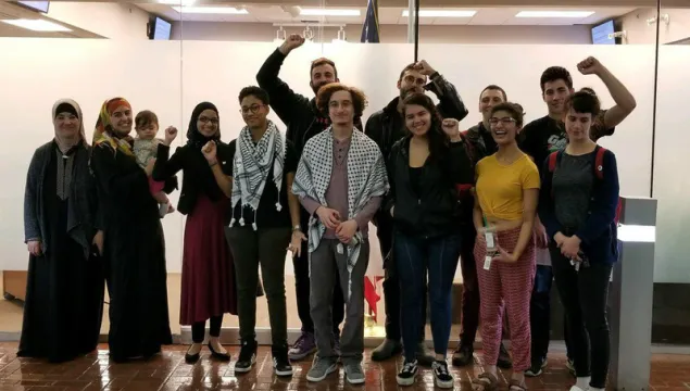 Activists celebrate at New Orleans City Hall, 11 January. (New Orleans Palestinian Solidarity Committee)