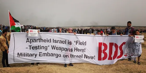 Palestinians in Gaza participating in the Great March of Return support BDS to hold Israel accountable