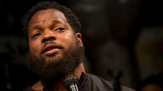 Michael Bennet, Seattle Seahawks Defensive Lineman, speaks at a panel at Busboys and Poets in Washington, D.C. on April 10, 2017.